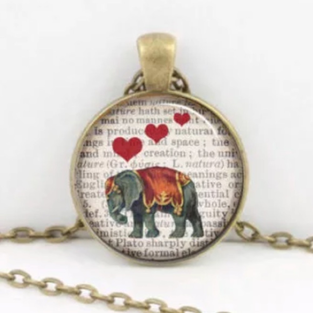 Elephant brass glass necklace
